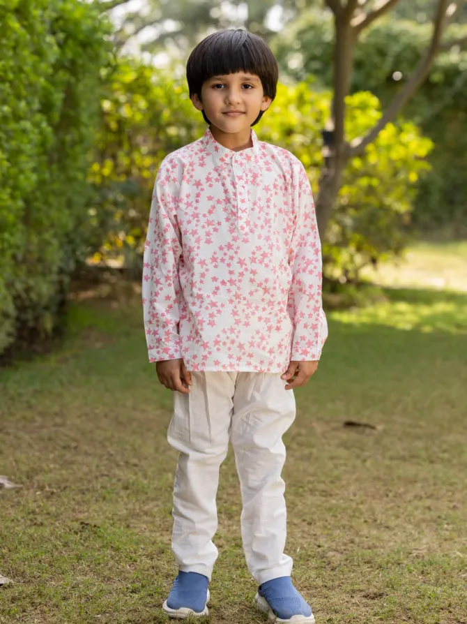 Galaxy Organic Cotton Block Printed Short Kurta Pyjama Set