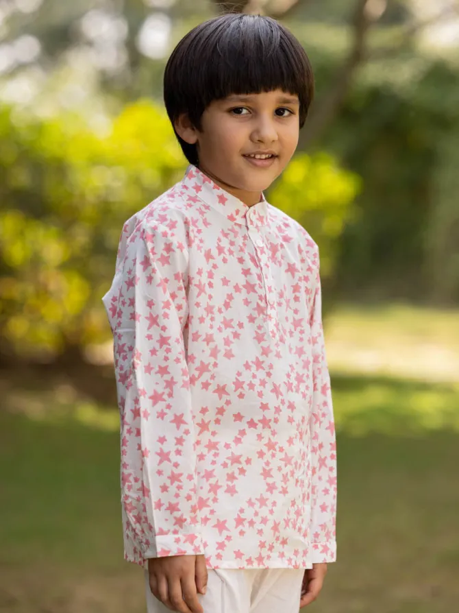 Galaxy Organic Cotton Block Printed Short Kurta Pyjama Set