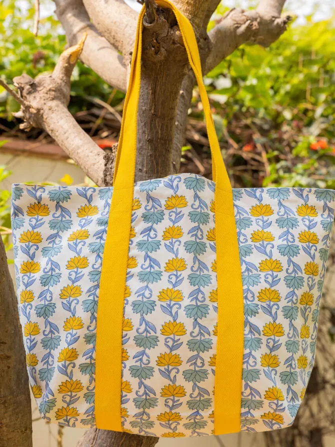 Garden of Senses Hand Block Printed Tote Bag
