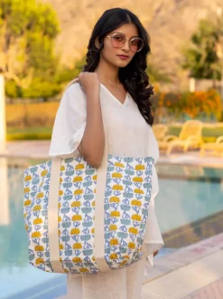 Garden of Senses Hand Block Printed Tote Bag