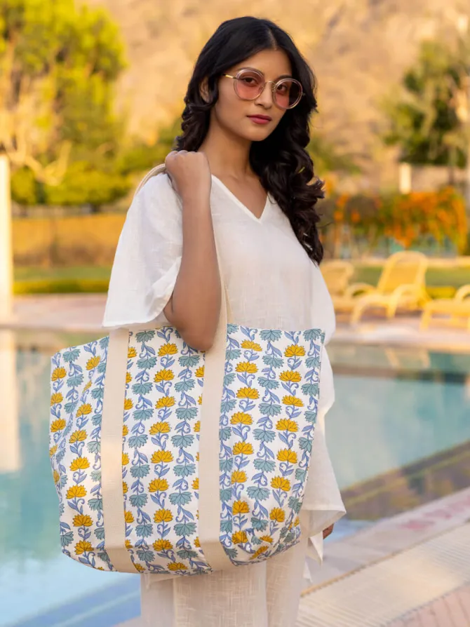 Garden of Senses Hand Block Printed Tote Bag