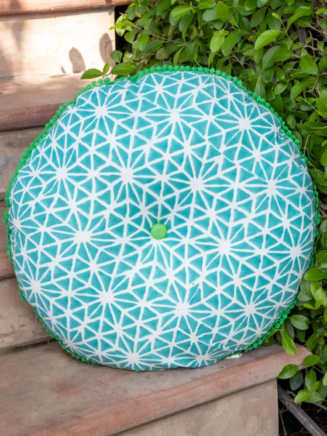 Garima Block Printed Cotton Pinwheel Cushion With Filler - 16 Inch