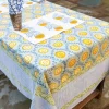 Golden Bloom Block Print Cotton Table Cover