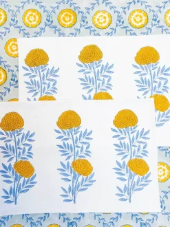 Golden Bloom Block Printed Cotton Table Mats