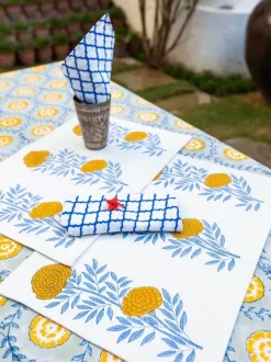 Golden Bloom Block Printed Cotton Table Mats