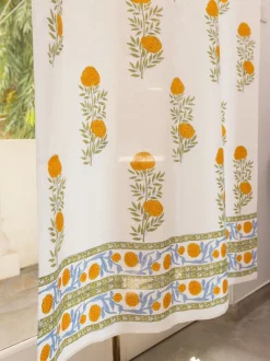 Golden Bloom Hand Block Printed Cotton Curtain