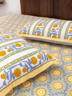 Golden Bloom Hand Block Printed Cotton Bed Sheet