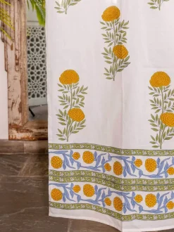 Golden Bloom Hand Block Printed Cotton Curtain