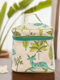 Green Pine Cotton Travel Vanity Case