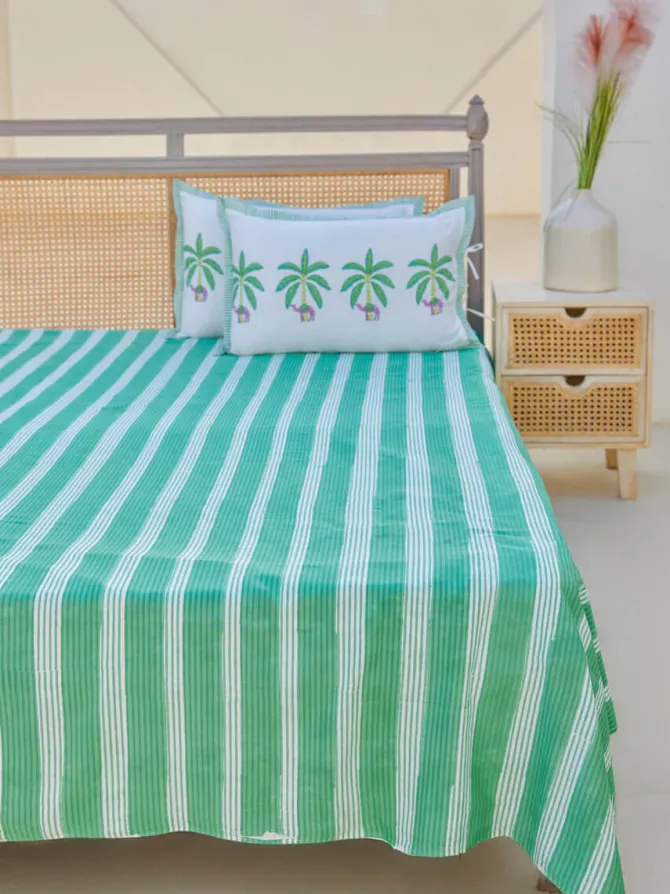 Green Stripes Cotton Bedsheet