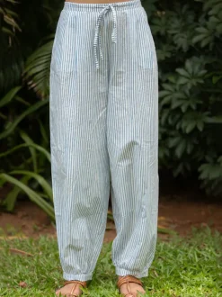 Grey Stripes Cotton Lantern Pants