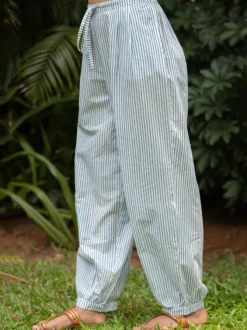 Grey Stripes Cotton Lantern Pants