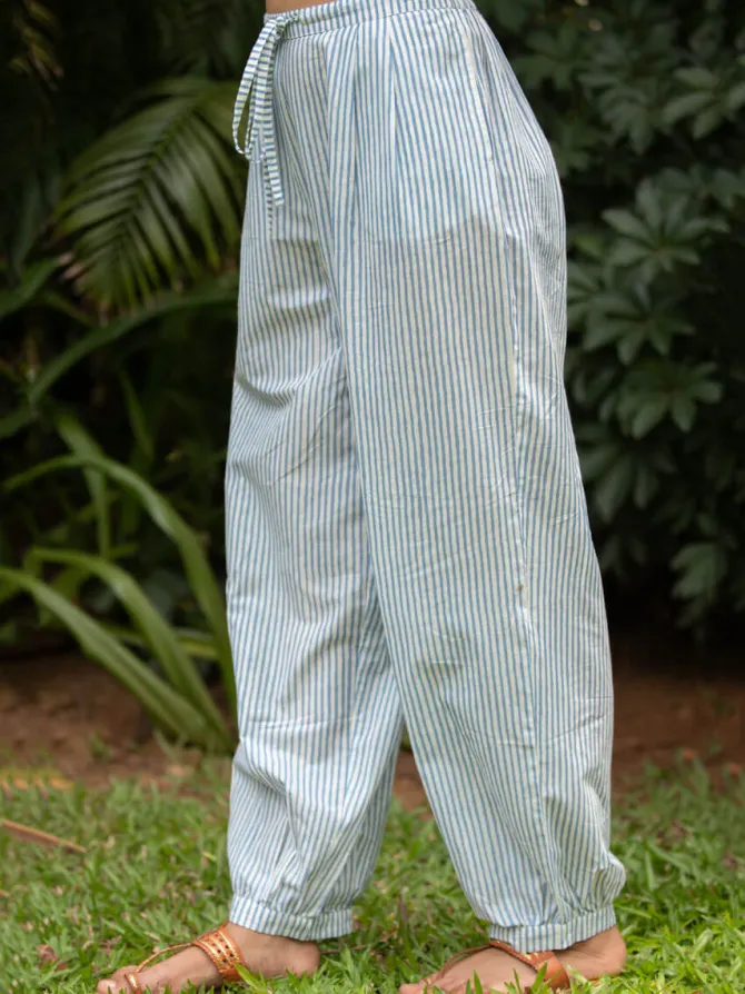 Grey Stripes Cotton Lantern Pants