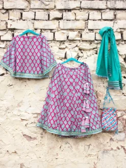Gulaabi Block Printed Cotton Silk Lehanga Set of 4