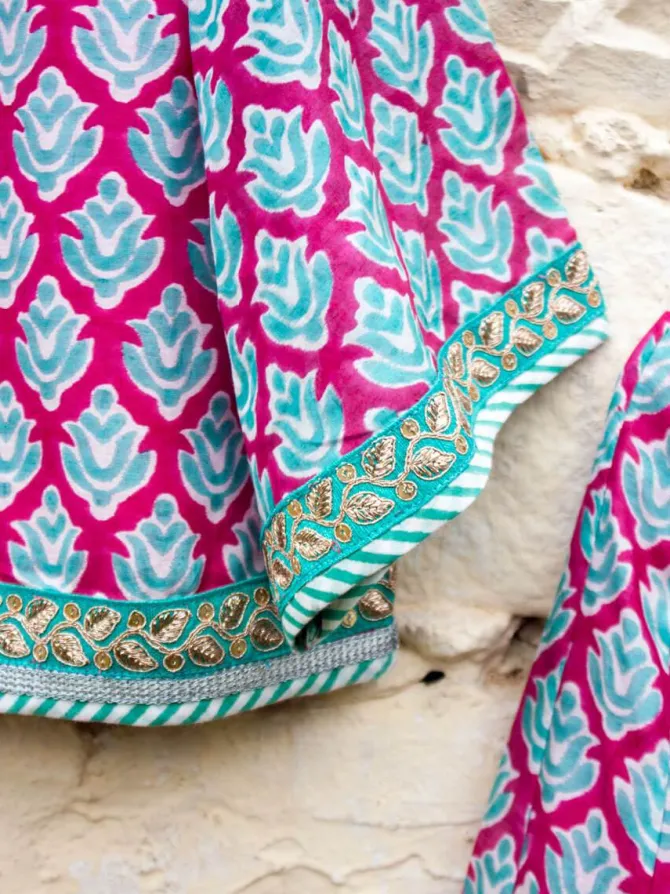 Gulaabi Block Printed Cotton Silk Lehanga Set of 4