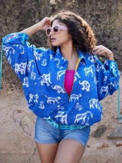 Gypsy Kantha Embroidered Block Printed Bomber Jacket