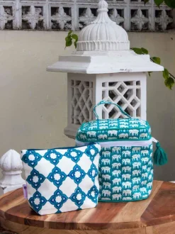 Haathi Block Printed Cotton Vanity Case