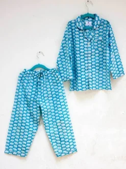 Haathi's March Block Printed Cotton Top & Pyjama Set