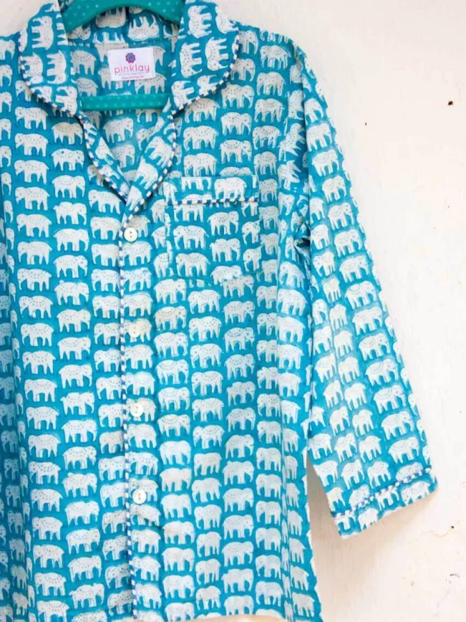 Haathi's March Block Printed Cotton Top & Pyjama Set