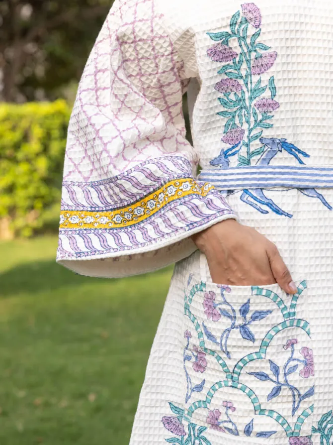 Harini Block Printed Waffle Cotton Bath Robe