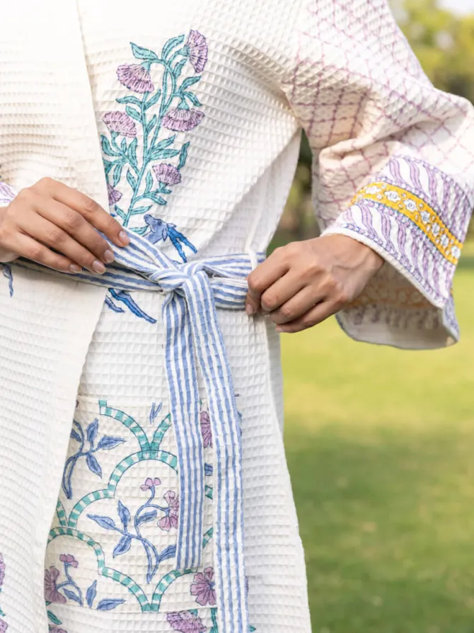 Harini Block Printed Waffle Cotton Bath Robe