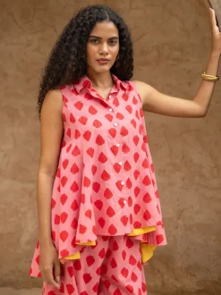 Hearts Sleeveless Asymmetrical Cotton Top