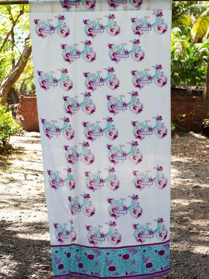Heavenly Ride Block Printed Cotton Curtain
