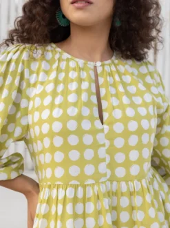 Helen Green Polka Cotton Midi Dress