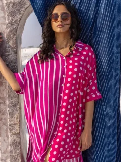 I Love Pink' Oversized Asymmetrical Modal Long Shirt