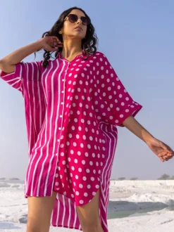I Love Pink' Oversized Asymmetrical Modal Long Shirt