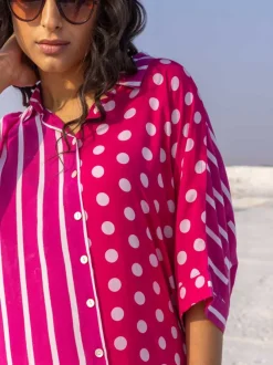 I Love Pink' Oversized Asymmetrical Modal Long Shirt