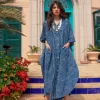 Indigo Stripes Dabu Kaftan Cotton Shirt Dress