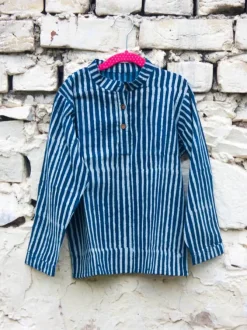 Indigo Stripes Organic Cotton Shirt Kurta with Roll Up Sleeves