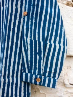 Indigo Stripes Organic Cotton Shirt Kurta with Roll Up Sleeves