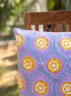 Iris Block Printed Cotton Cushion Cover - 20 Inch