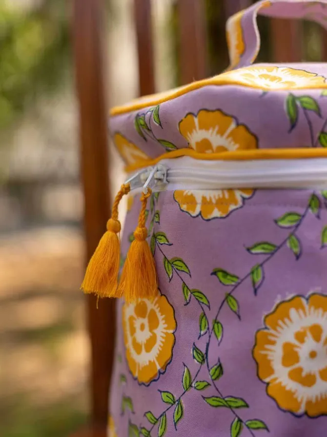 Iris Block Printed Cotton Travel Vanity Case