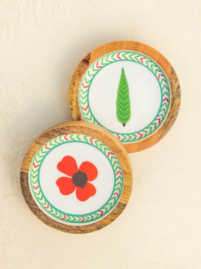 Iris Wooden Coaster Set