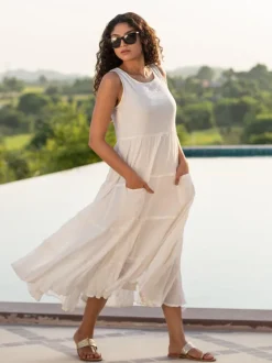 Ivory Love Sleeveless Cotton Dress