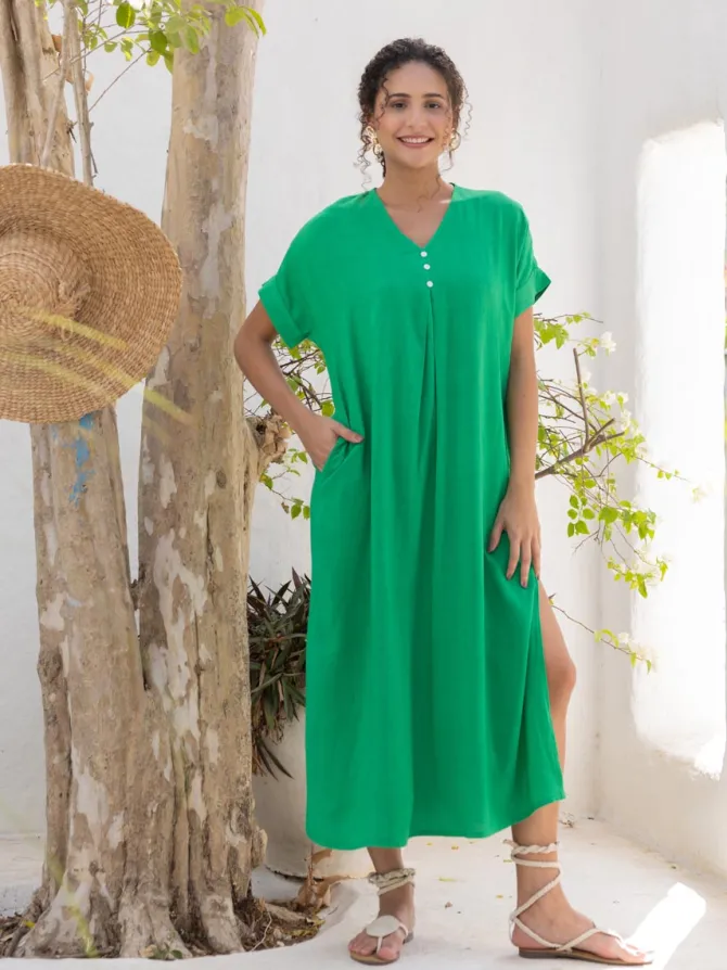 Ivy Solid Green Kaftan