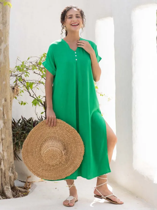 Ivy Solid Green Kaftan