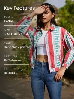 Jane Kantha Embroidered Block Printed Bomber Jacket