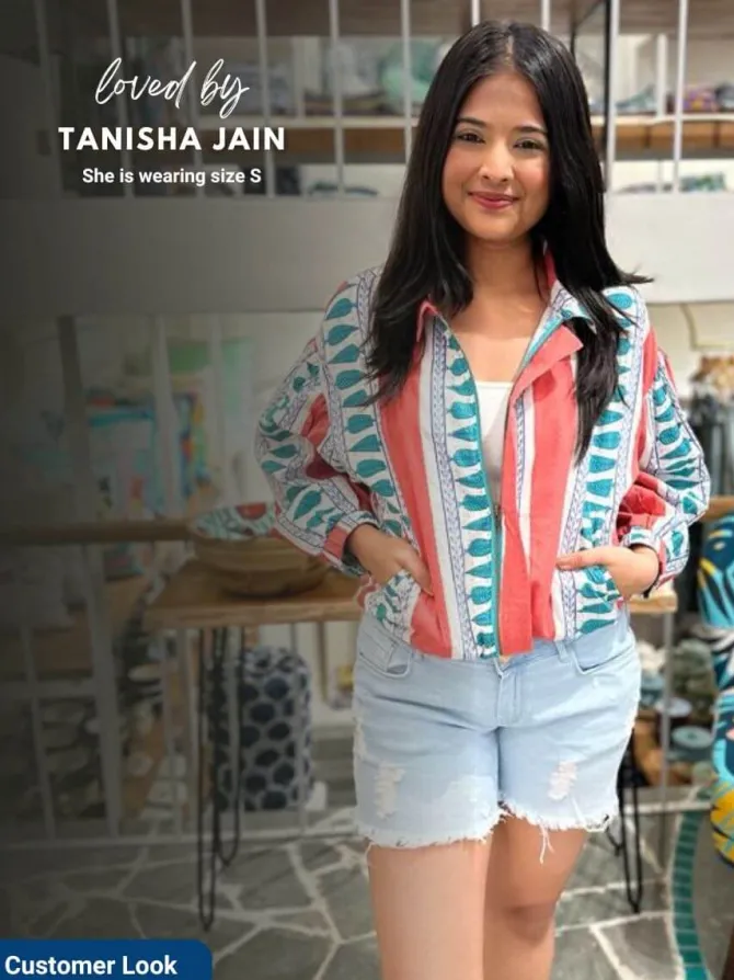 Jane Kantha Embroidered Block Printed Bomber Jacket