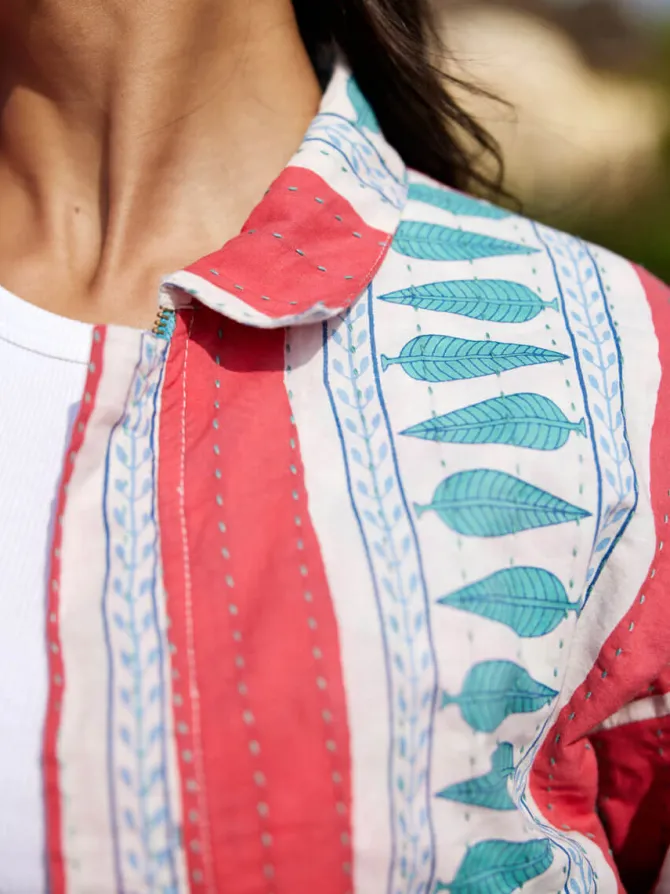 Jane Kantha Embroidered Block Printed Bomber Jacket