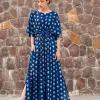 Jheel Indigo Printed Daabu Modal Kaftan Dress