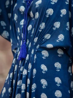 Jheel Indigo Printed Daabu Modal Kaftan Dress