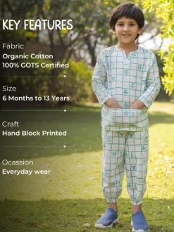 Jr. Voyager Organic Cotton Block Printed Short Kurta