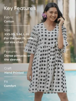 Kate Black Polka Cotton Pintuck Dress