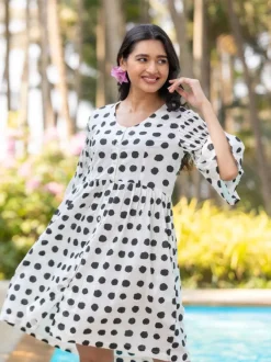 Kate Black Polka Cotton Pintuck Dress