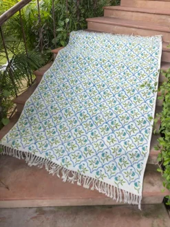 Kolam Block Printed Cotton Dhurrie Rug