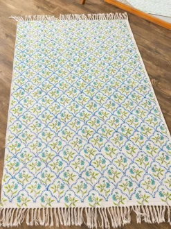 Kolam Block Printed Cotton Dhurrie Rug
